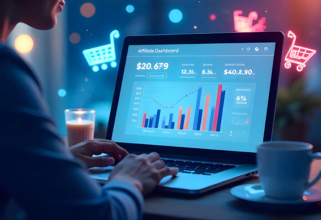 A person checking affiliate marketing earnings on a laptop, symbolizing online income in Pakistan.