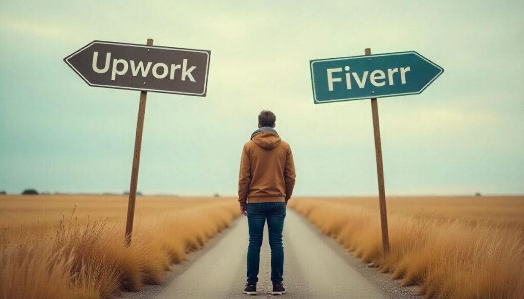 A freelancer deciding between Upwork and Fiverr as a career path.