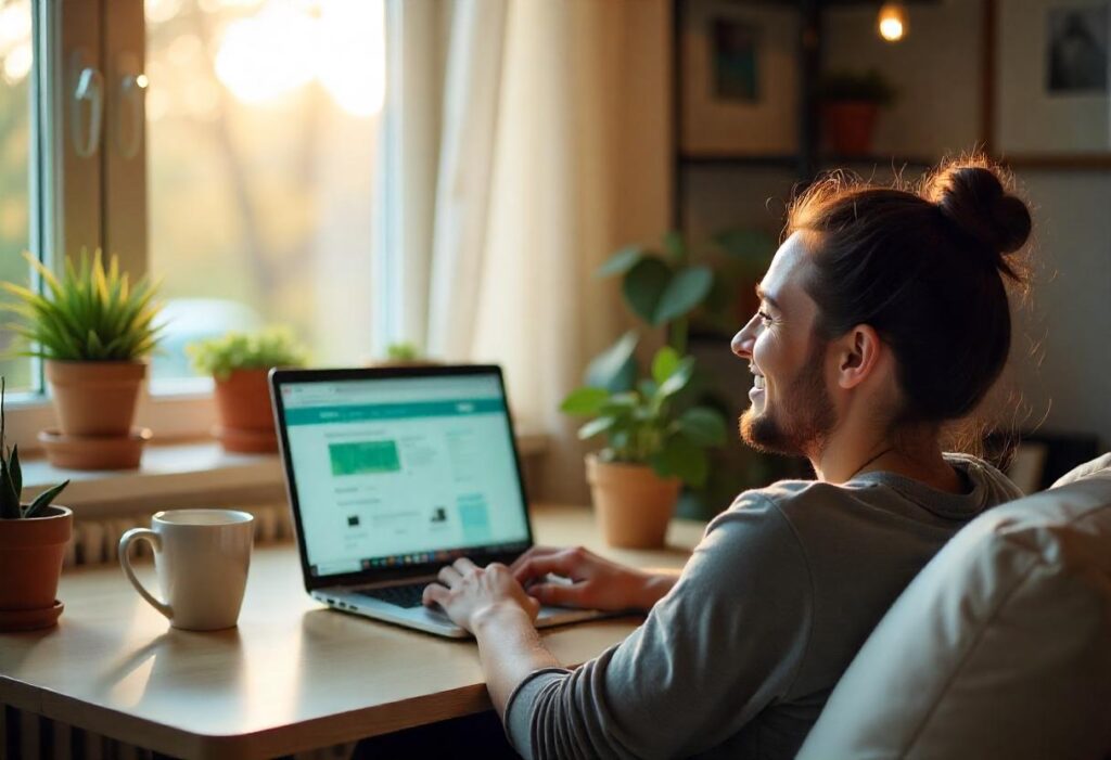 A freelancer enjoying a balanced lifestyle while working remotely on Upwork and Fiverr.
