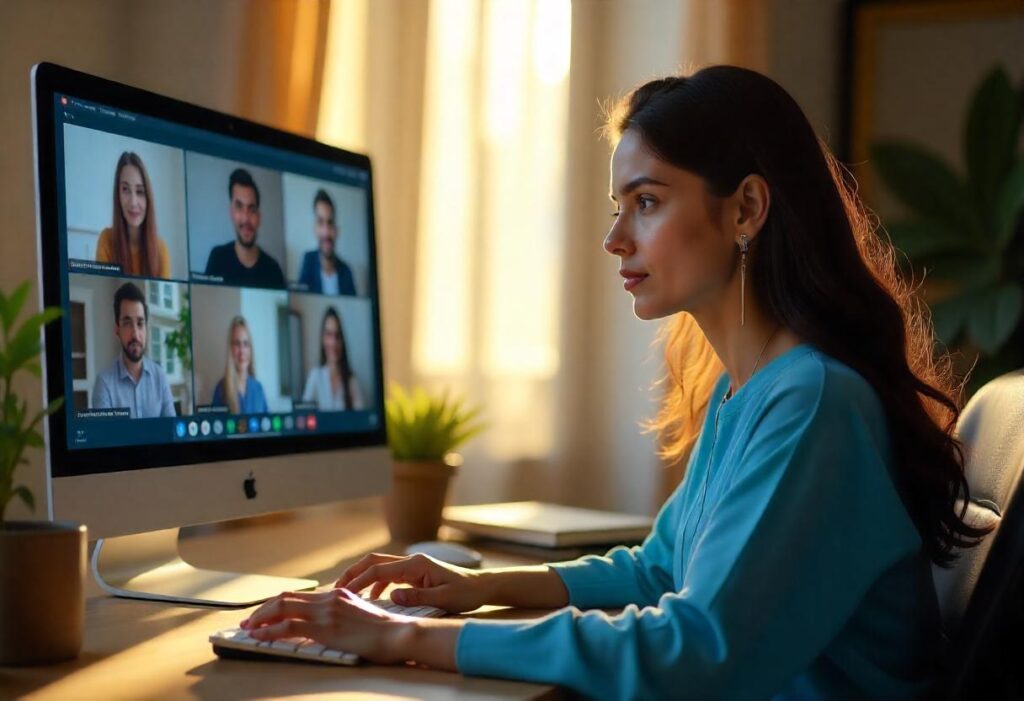 Remote workers in Pakistan attending a virtual meeting and collaborating online.